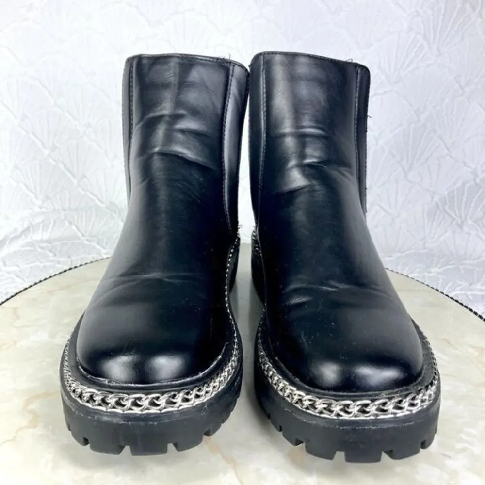ASOS Chunky Chelsea Boots Womens 7 Black Truffle‎ Collection Faux Leather Chain